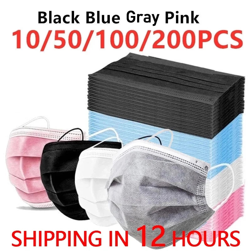 Disposable Medical Face Mask 3 Layers (Pink/Blue/Black/White) - 50/100/200 Pcs