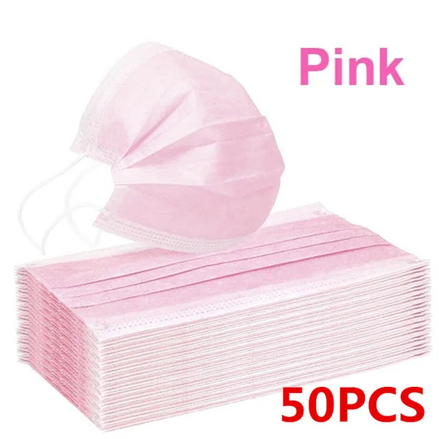 Disposable Medical Face Mask 3 Layers (Pink/Blue/Black/White) - 50/100/200 Pcs