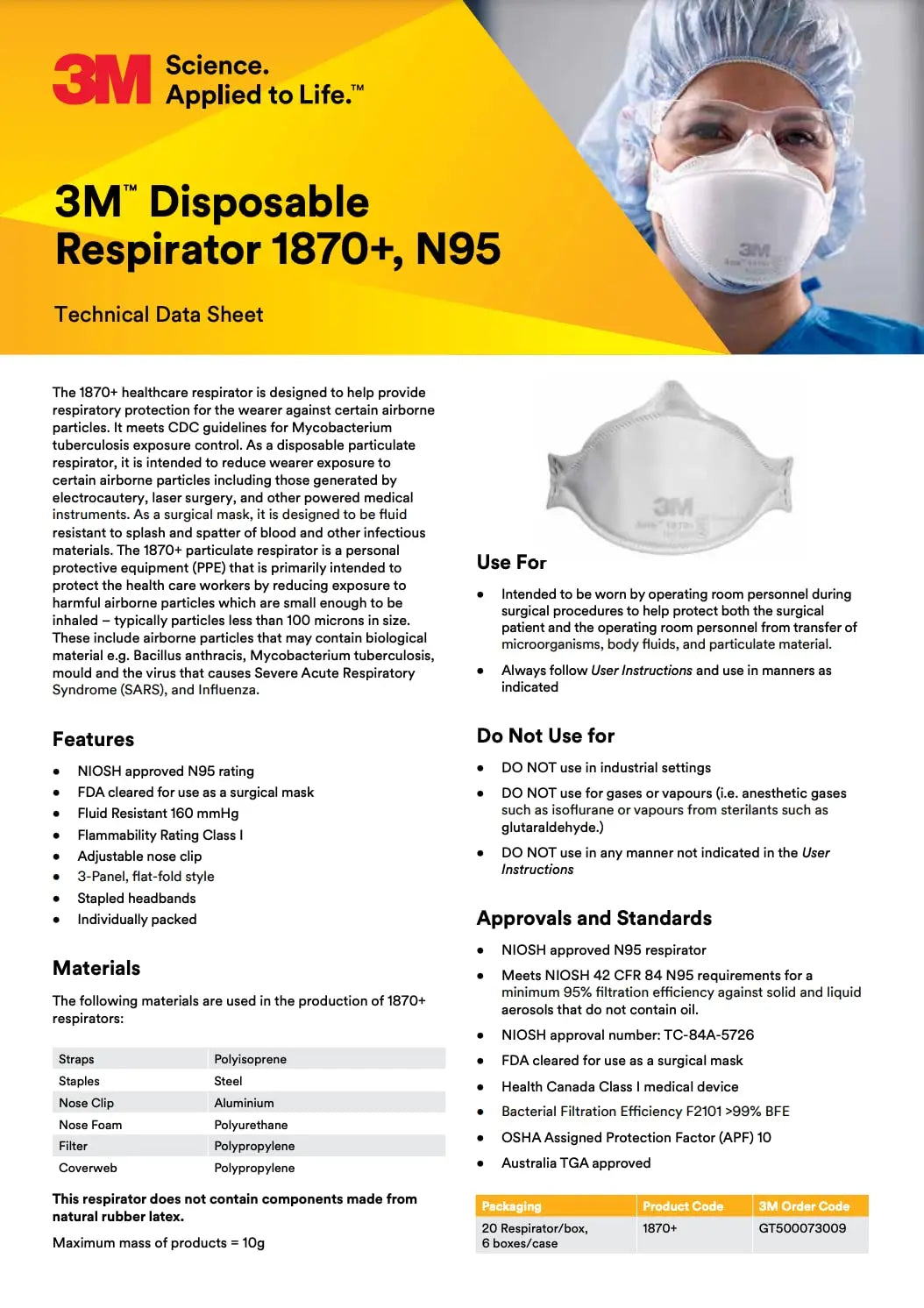 3M Aura 1870+ Respirator N95 PM2.5 foldable Breathable Mask - Anti Foaming Spray. Industrial Dust, Haze, Anti Dust Particles - 1/10 Pcs