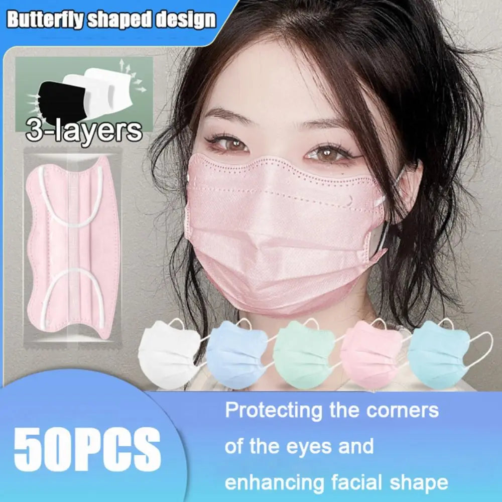 Butterfly Shaped Design Disposable Face Mask Breathable 3 Layers Anti-Dust - 50 Pcs