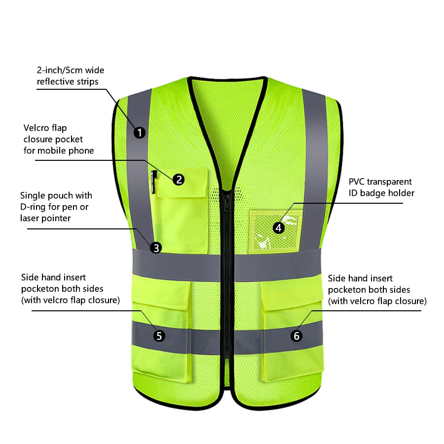 Safety High Visibility Vest Adjustable: Security Vests, Traffic Night, Outdoor