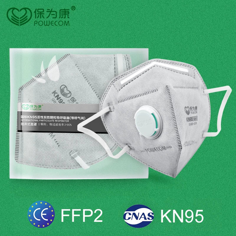 POWECOM KN95 Mask with Activated Carbon and Breathing Valve - 6 Layers Protection, Anti-dust, Reusable (10/20/30/60 Pcs)