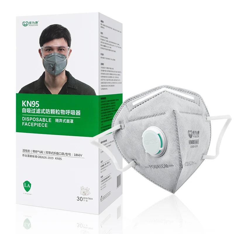 POWECOM KN95 Mask with Activated Carbon and Breathing Valve - 6 Layers Protection, Anti-dust, Reusable (10/20/30/60 Pcs)