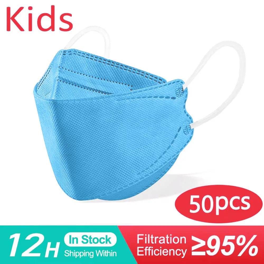 Kids KN95 Face Mask FFP2 4 Layers (Fit 6-14 Years) - 50/100/200 Pcs