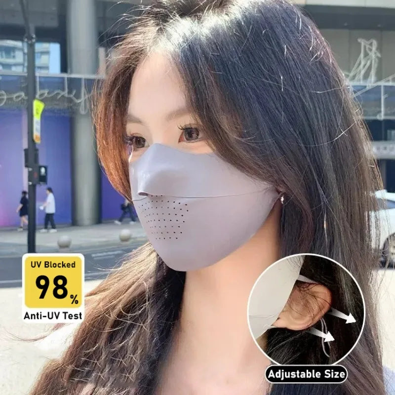 Summer Ice Silk Face Mask UPF50+ UV Sun Protection - Adjustable Breathable Mask For Outdoor / Running / Cycling / Sports - Unisex