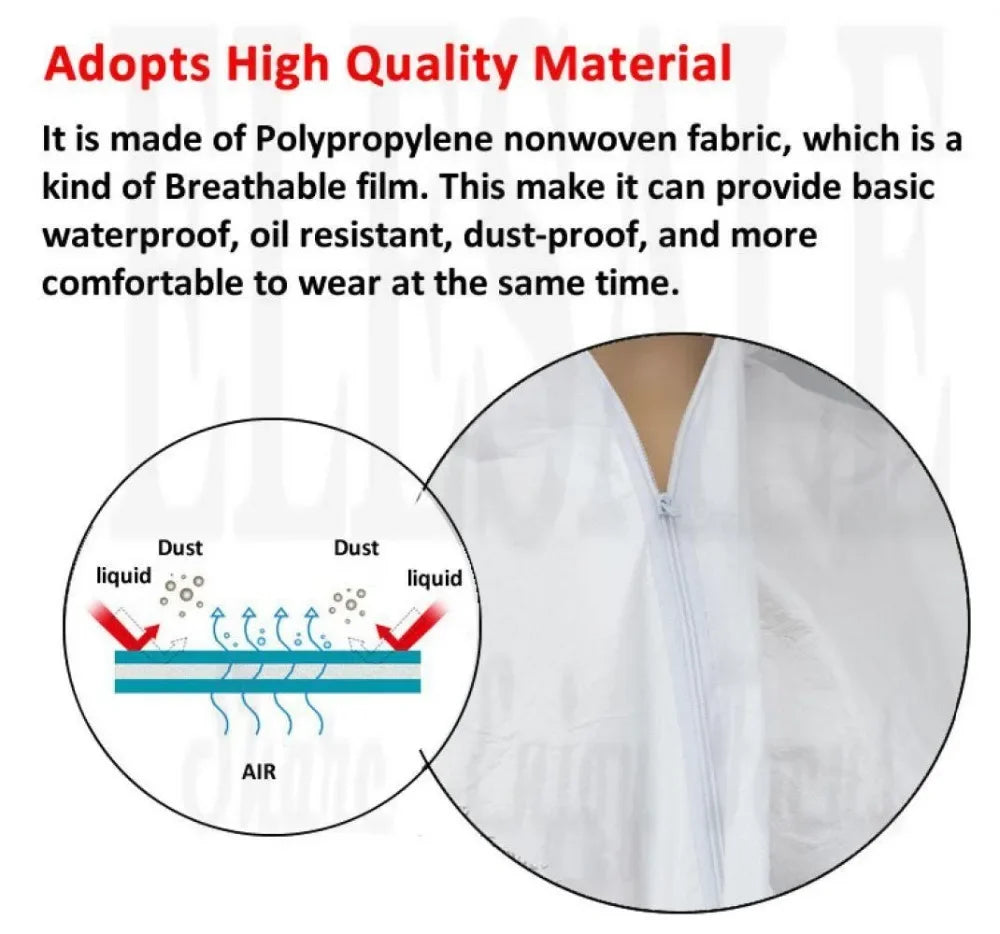 Disposable Breathable Overall Jumpsuit - Dustproof, Water & Oil Resistant, Anti Dust