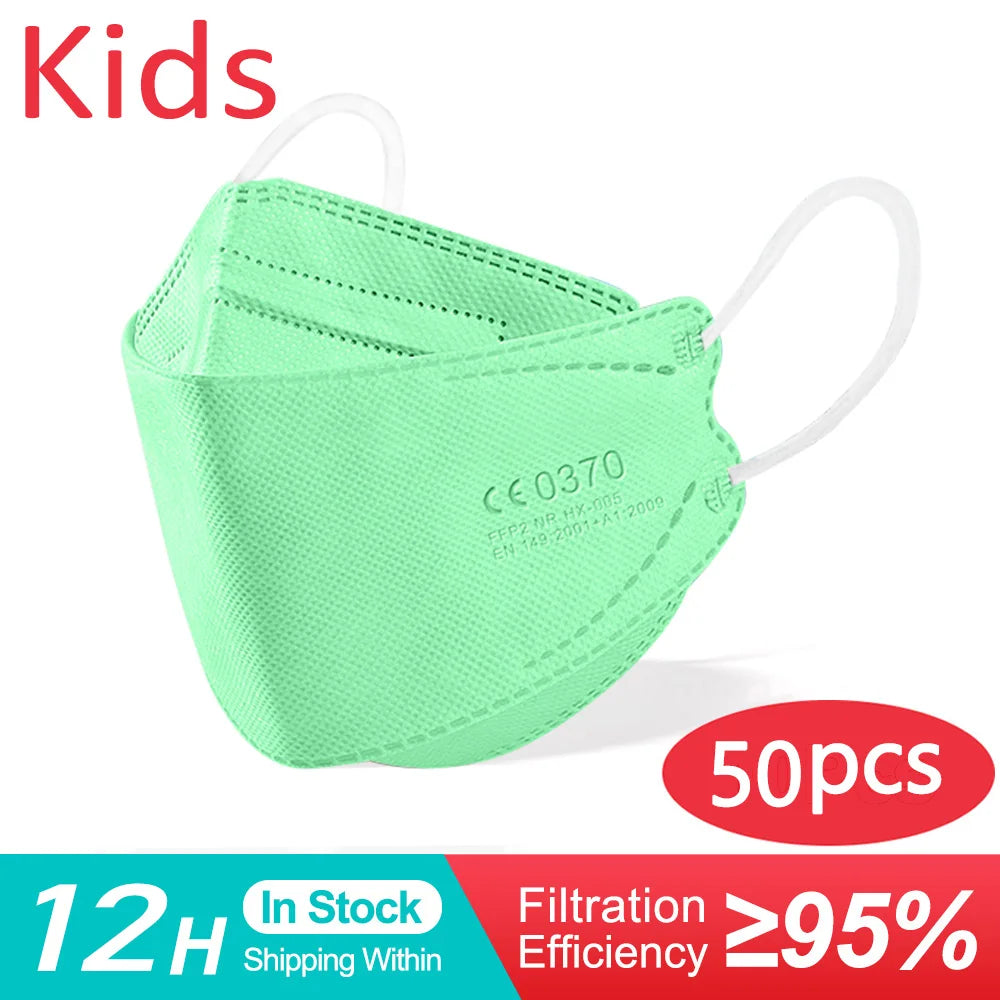 Kids KN95 Face Mask FFP2 4 Layers (Fit 6-14 Years) - 50/100/200 Pcs