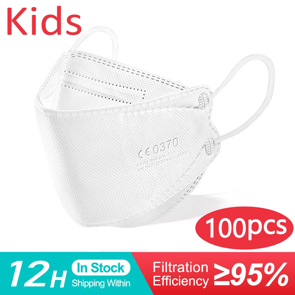 Kids KN95 Face Mask FFP2 4 Layers (Fit 6-14 Years) - 50/100/200 Pcs