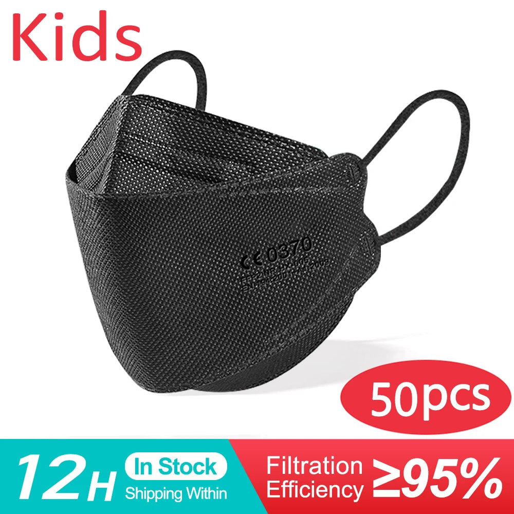Kids KN95 Face Mask FFP2 4 Layers (Fit 6-14 Years) - 50/100/200 Pcs
