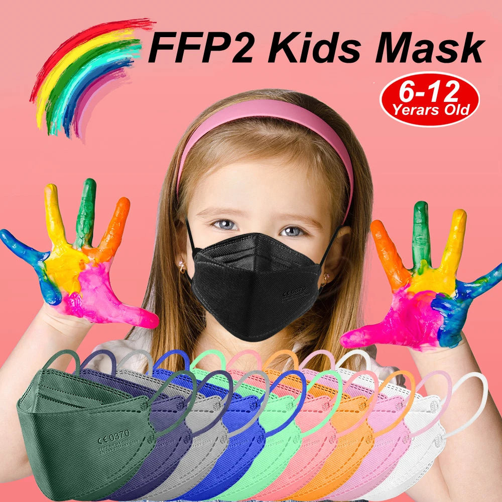 Kids KN95 Face Mask FFP2 4 Layers (Fit 6-14 Years) - 50/100/200 Pcs
