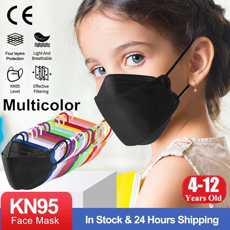 Kids KN95 Face Mask FFP2 4 Layers (Fit 6-14 Years) - 50/100/200 Pcs