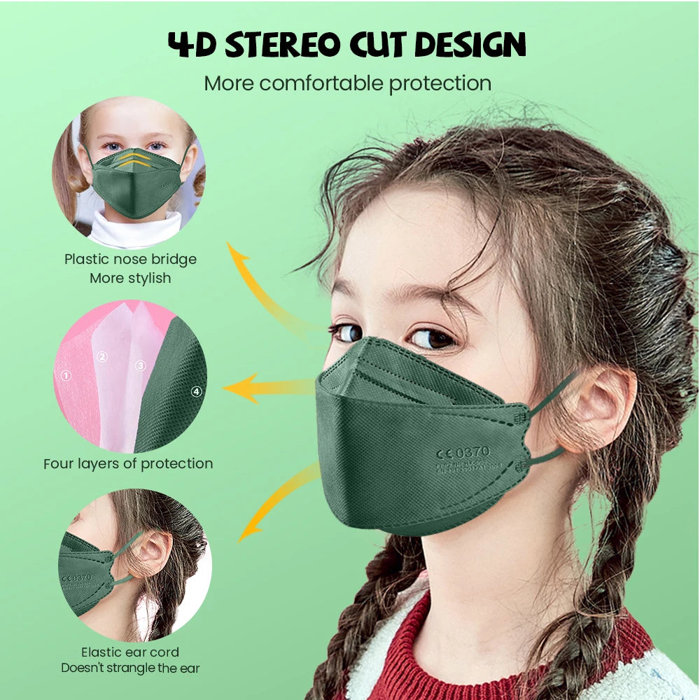 Kids KN95 Face Mask FFP2 4 Layers (Fit 6-14 Years) - 50/100/200 Pcs