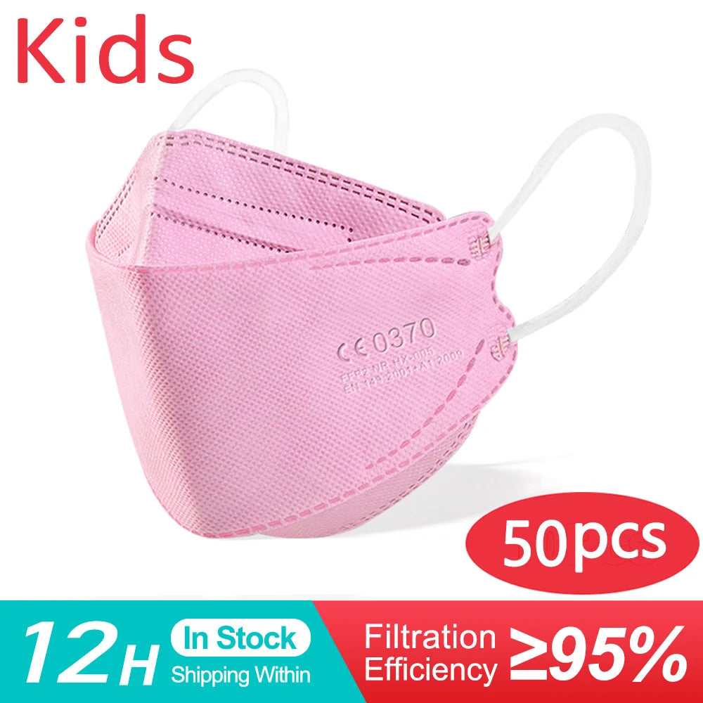 Kids KN95 Face Mask FFP2 4 Layers (Fit 6-14 Years) - 50/100/200 Pcs