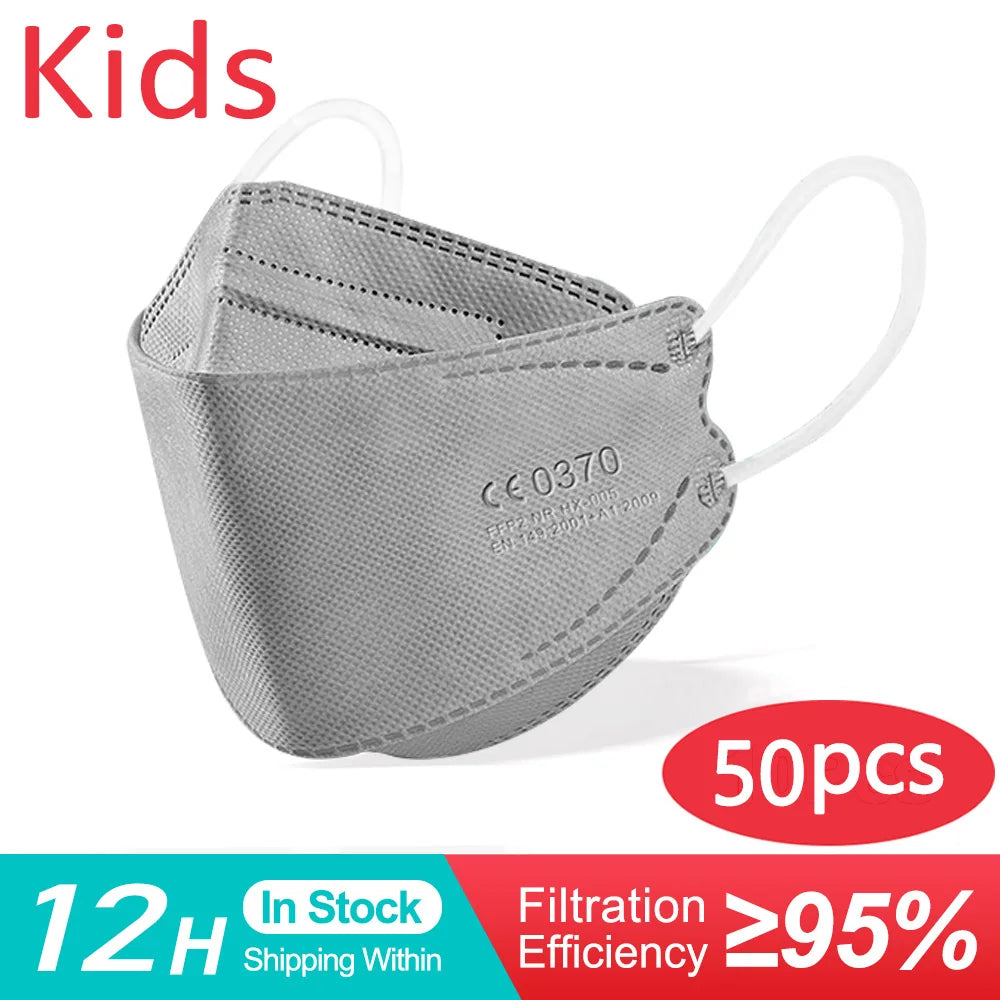 Kids KN95 Face Mask FFP2 4 Layers (Fit 6-14 Years) - 50/100/200 Pcs
